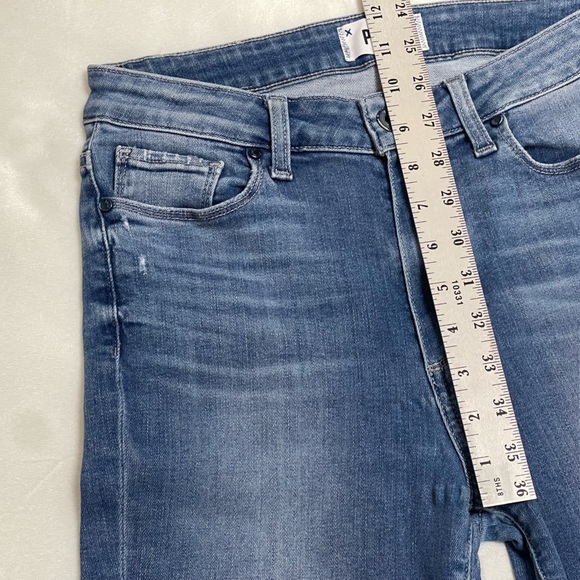 Paige Colette Crop Flare Distressed Blue Jeans w Raw Hem - Picture 16 of 16